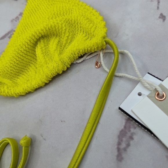 Good American Swim Top Women 1 2 S M Small Crinkle Tiny Ties Yellow Bikini - Picture 4 of 13